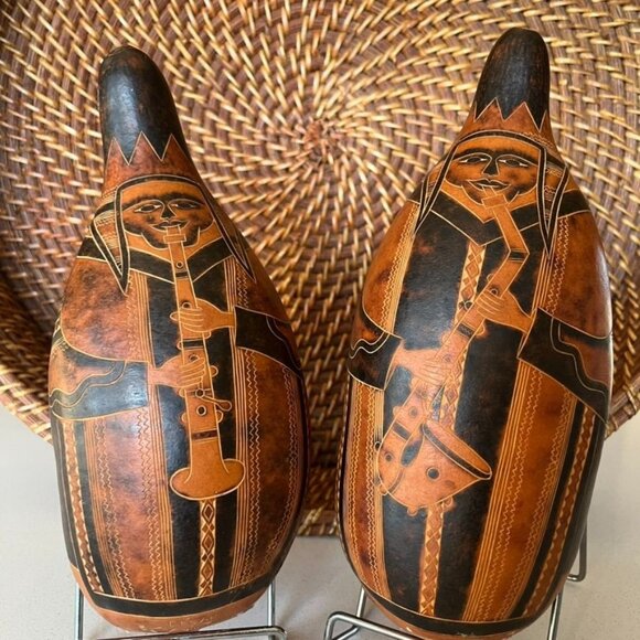 César Aquino Veli Orig Folk Art Peruvian Gourd Musician Figurines Saxophone - Picture 1 of 12